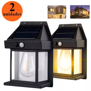 Luminária Solar de Parede Arandela Filamento Colonial Vintage Led Com Sensor De Movimento Presença Bateria Lâmpada Luz À Prova D' Água Automática