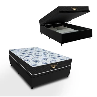 Cama Box Baú Casal Colchão Espuma Paulista Gazin 138x188x61cm Preto/Branco