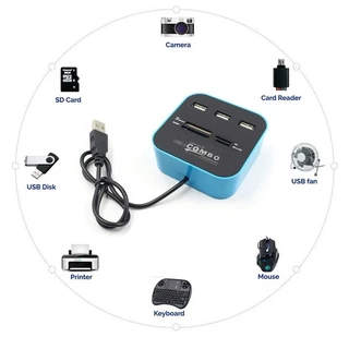 Hub 3 Portas Usb 2.0 Leitor De Cartão Micro Sd Integrado Universal Colorido Coloridos