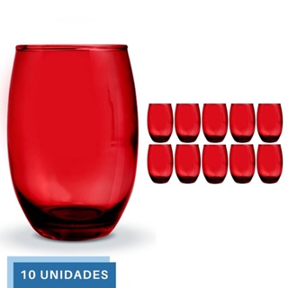 Kit 3 Jogos Copos Vidro Bellagio Vermelho Colorido 450ml