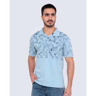 Polo Masculina Estampa Floral Azul