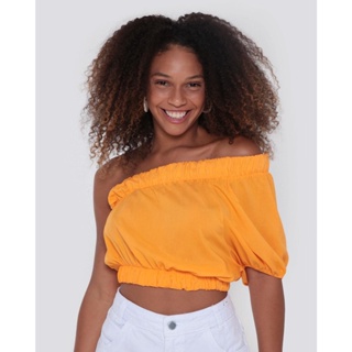 Blusa Feminina Viscose Cropped Ombro Só Amarelo
