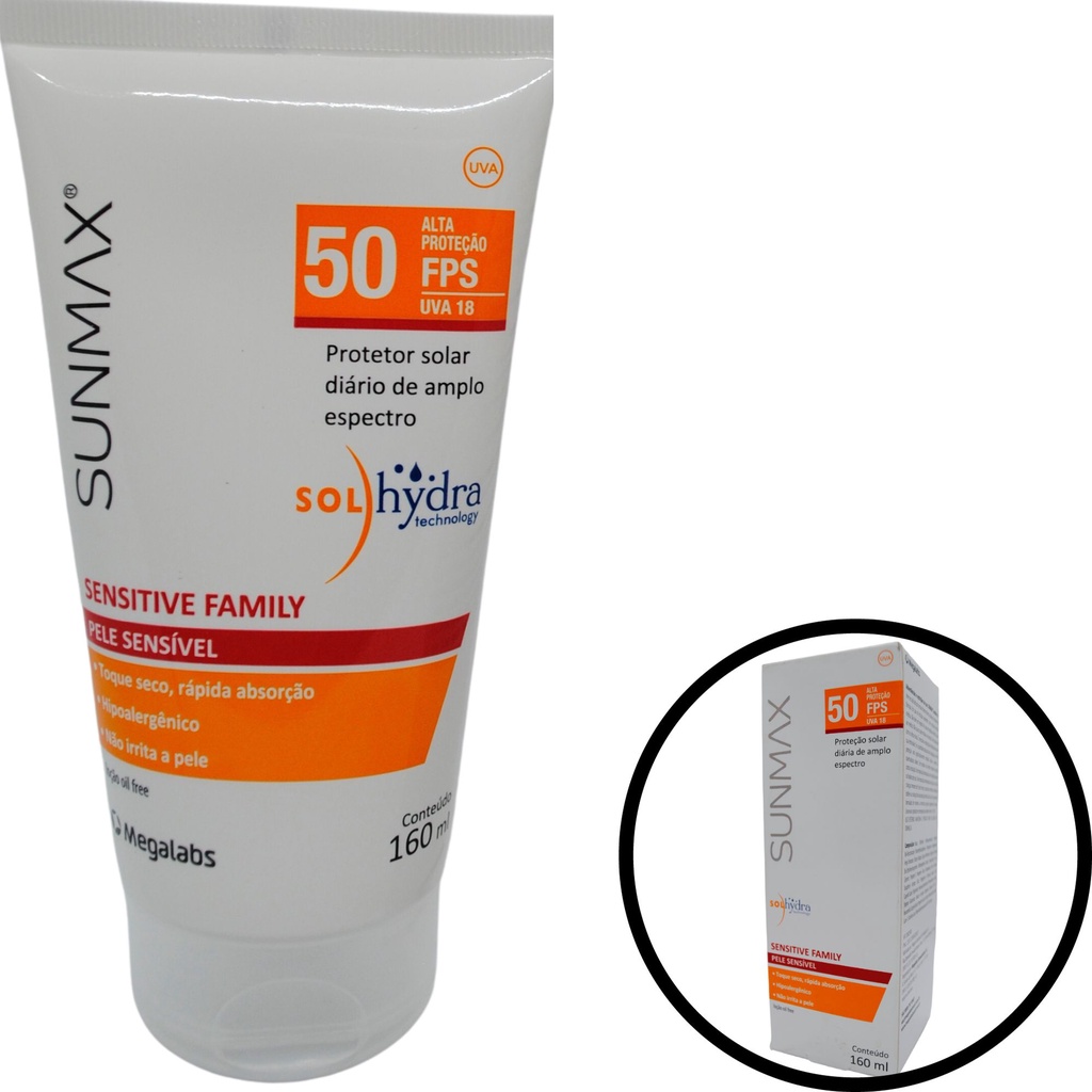 Protetor Solar Sunmax Sensitive Fps50 Corporal Pele Sensível com 160ml ...