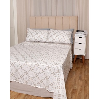 Jogo de Cama Casal 4 Peças Andreza 150 Fios Estampado Branco
