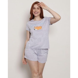 Pijama Feminino Curto Estampa Cachorrinho Azul