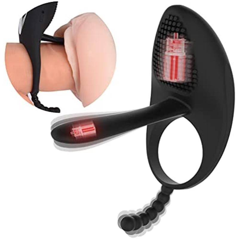 Anel Peniano Vibratório Com Estimulador Clitoriano De Língua Vibrador Vestível Com Contas Anais, Anel Peniano