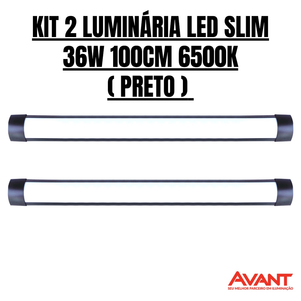 KIT 2 LUMINÁRIAS LED SLIM 36W 100CM PRETO 6500K AVANT Shopee Brasil