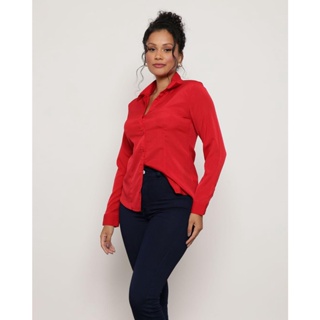 Camisa Feminina Crepe Manga Longa Vermelha