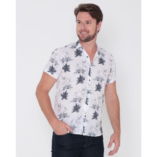 Camisa Masculina Estampa Floral Branca