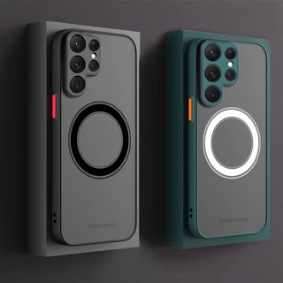 Estojo Magnético Sem Fio De Luxo Fosco Para Samsung Galaxy S23 S22 S21 Ultra Plus Capa Dura À Prova De Choque