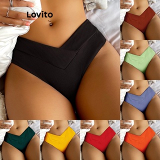 Lovito Calcinha Simples de Biquini com Decote V para Mulheres LNL36157 (Verde Claro/Rosa Choque/Azul/Amarelo/Preto)
