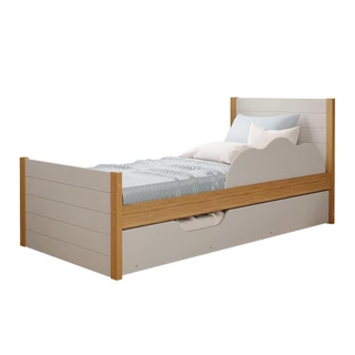 Bicama Solteiro Elza Nature/Off White com proteção lateral e cama auxiliar - 100% MDF