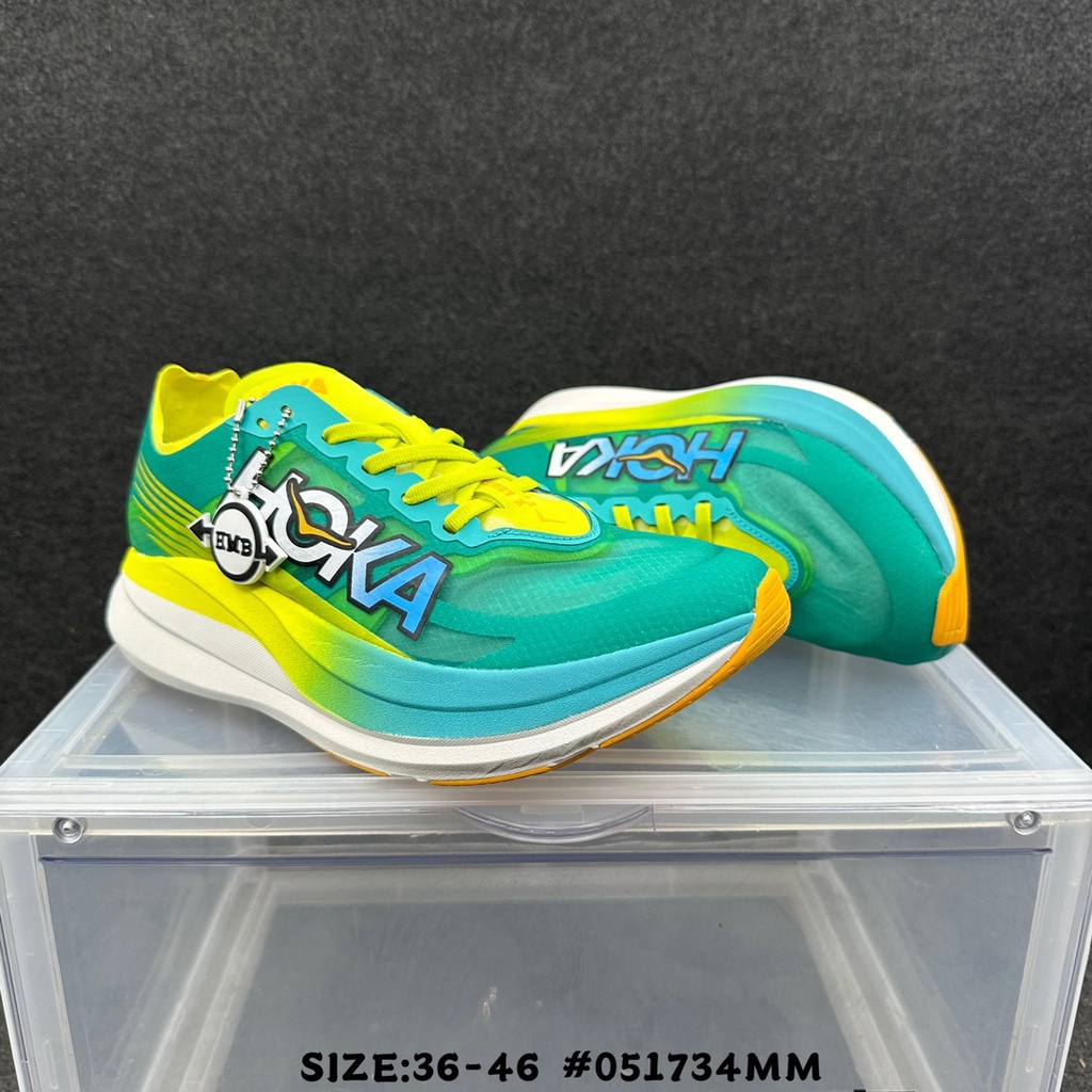 2023 hoka original De Foguete x2 celadon Azul/Verde primrose Resistente Ao Desgaste Antideslizante Confortável E Respirável Sapatos De Corrida casual De Baixo Nível Do Elevador