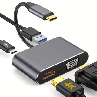 Adaptador De Hub Multiporta De Carregamento 4 Em 1 Tipo C Para 4K HDMI/VGA/USB 3.0 PD Compatível Com Macbook Pro/Air , N