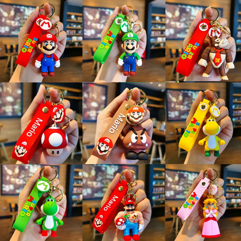 Super Mario Bros. Anime Figura Keychain, Sapo Yoshi Decoração, Mochila Acessórios Pingentes, Crianças, Homens, Menino, X-mas, Halloween Gifts Toy