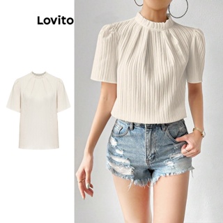 Lovito Blusa Casual Lisa Plissada Em Jacquard Para Mulheres L74ED076