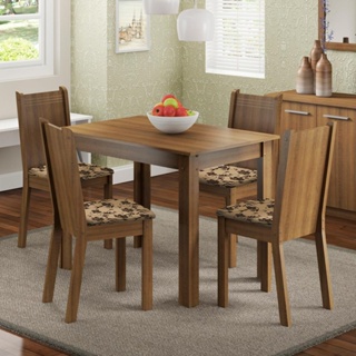 Conjunto Sala de Jantar Madesa Rute Mesa Tampo de Madeira com 4 Cadeiras - Rustic/Bege Marrom