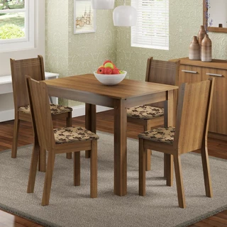 Conjunto Sala de Jantar Madesa Rute Mesa Tampo de Madeira com 4 Cadeiras - Rustic/Bege Marrom em Oferta na Shopee