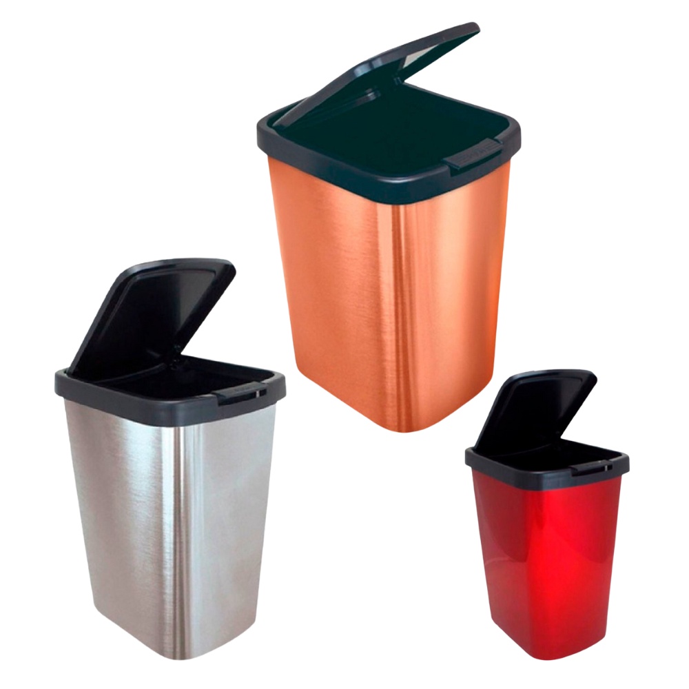 Lixeira Retangular 9 Litros com Tampa - Cesto de Lixo - Click Label ...