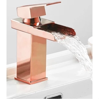 Torneira Cascata Banheiro Monocomando Lavabo Quente E Fria Rose Gold