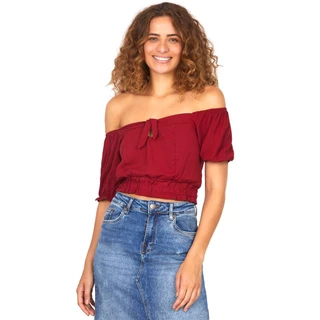 Cropped Feminino Viscose Manga Bufante Polo Wear Vermelho Médio