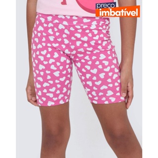 Bermuda Infantil Estampa de Corações Rosa