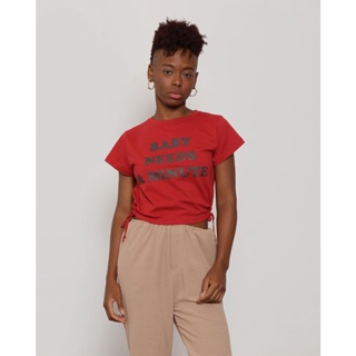 Blusa Feminina Cropped Manga Curta Com Amarração Vermelha