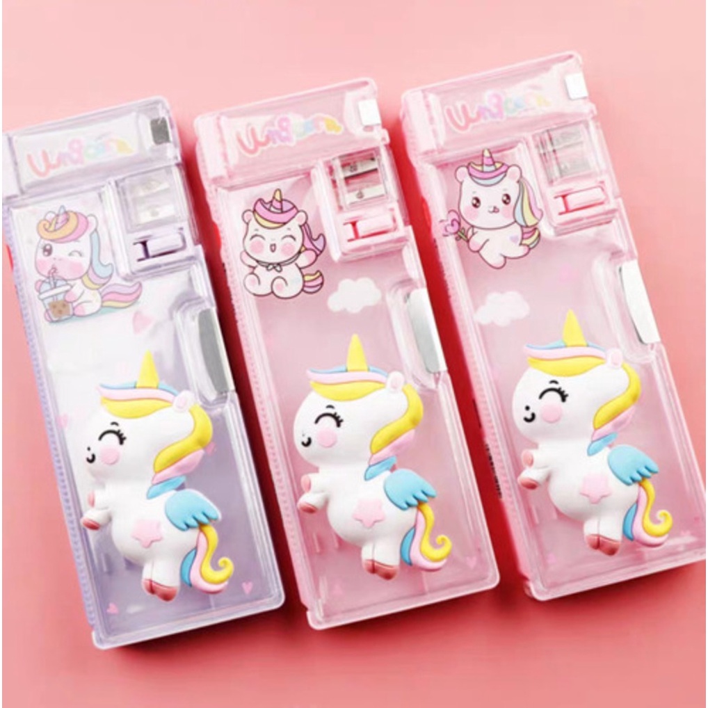 Estojo Escolar Infantil Multifuncional Rosa Com Desenhos 3d