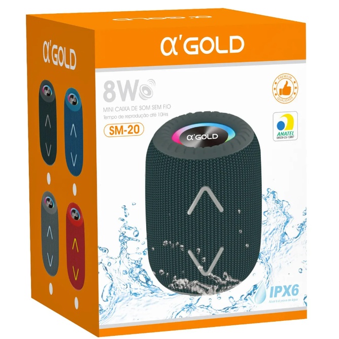 Mini Caixa de Som Resistente a Água com Luz Rgb 8W a'Gold