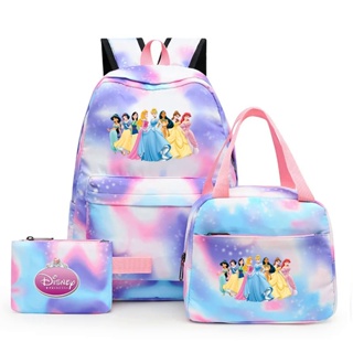 3pcs Disney Branca de Neve Princesa Colorida Mochila com Lunch Bag Mochila Escolar Casual Bolsas para Estudantes Adolescentes Conjuntos