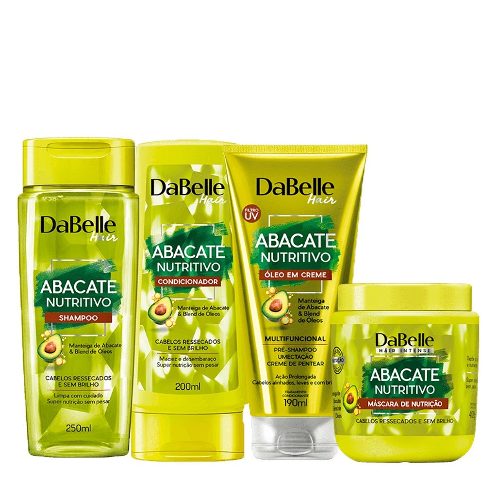 Kit DaBelle Abacate Nutritivo Shampoo, condicionador, oléo em creme e máscara 400g (4 produtos)