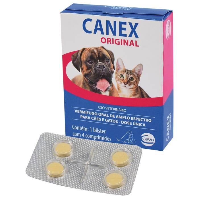 Vermífugo para Cachorro Gato Canex Original 4 Comprimidos Elimina todos ...
