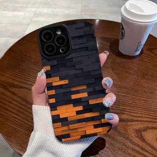 Estojo Para Iphone 11Pro MAX 14 PRO 11 12/13/6/7/8plus XR Xmax/15promax Telefone Em Mosaico Laranja E Preto Com Tudo Incluído Capa Macia À Prova De Choque Pele De Cordeiro