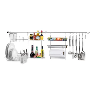 Conjunto Cozinha Escorredor de Louças Porta Rolos Prateleira Arthi