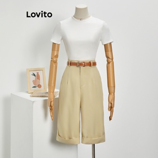 Lovito Shorts Simples com Bolsos para Mulheres LNE16144 (Cáqui)