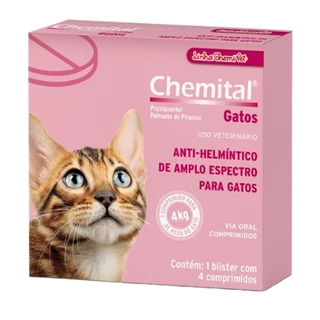 Vermífugo CHEMITAL GATOS Caixa Com 4 Comprimidos
