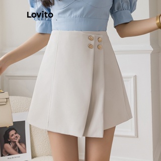 Lovito Shorts Assimétricos Casuais Com Botões Lisos Para Mulheres LNE29233 (Damasco)