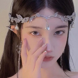Pingente de Testa Corrente de Testa Pingente de Testa Série Mori Temperamento Feminino Deixa Noiva Rhinestone Coroa Elf Sweet Cool Girl Headband Trendy