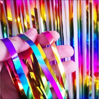 Cortina Metalizada Colorida Franja 2x1mts Multicor Metálica Para Decoração De Festa