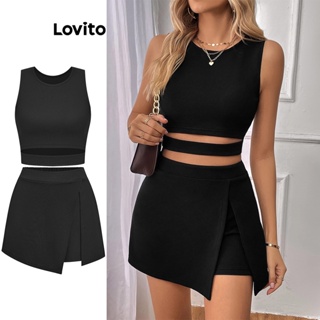 Lovito Conjuntos De Shorts Casuais Lisos Falsos 2 Em 1 Para Mulheres L74ED037