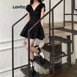 Lovito Vestido Casual Plissado Liso Para Mulheres LNA41108