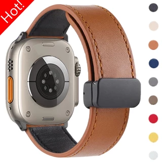 Pulseira De Couro Magnético Para Relógio Apple Ultra 2 49mm 45mm 44mm 41mm 40 42mm Série IWatch 9 8 7 6 SE 5 4