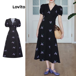 Lovito Vestido Casual Floral Com Amarração Nas Costas Para Mulheres L73AD064