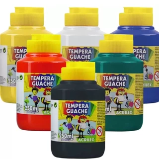 Tinta Guache Tempera Escolar 250ML Acrilex 6 Cores