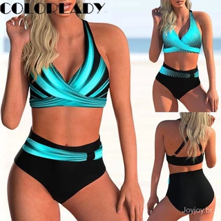 Conjunto de Biquíni Feminino Sexy Cintura Alta Push Up Floral Halter Duas Peças Verão Praia Moda com Bojo Ajustáv em Oferta na Shopee
