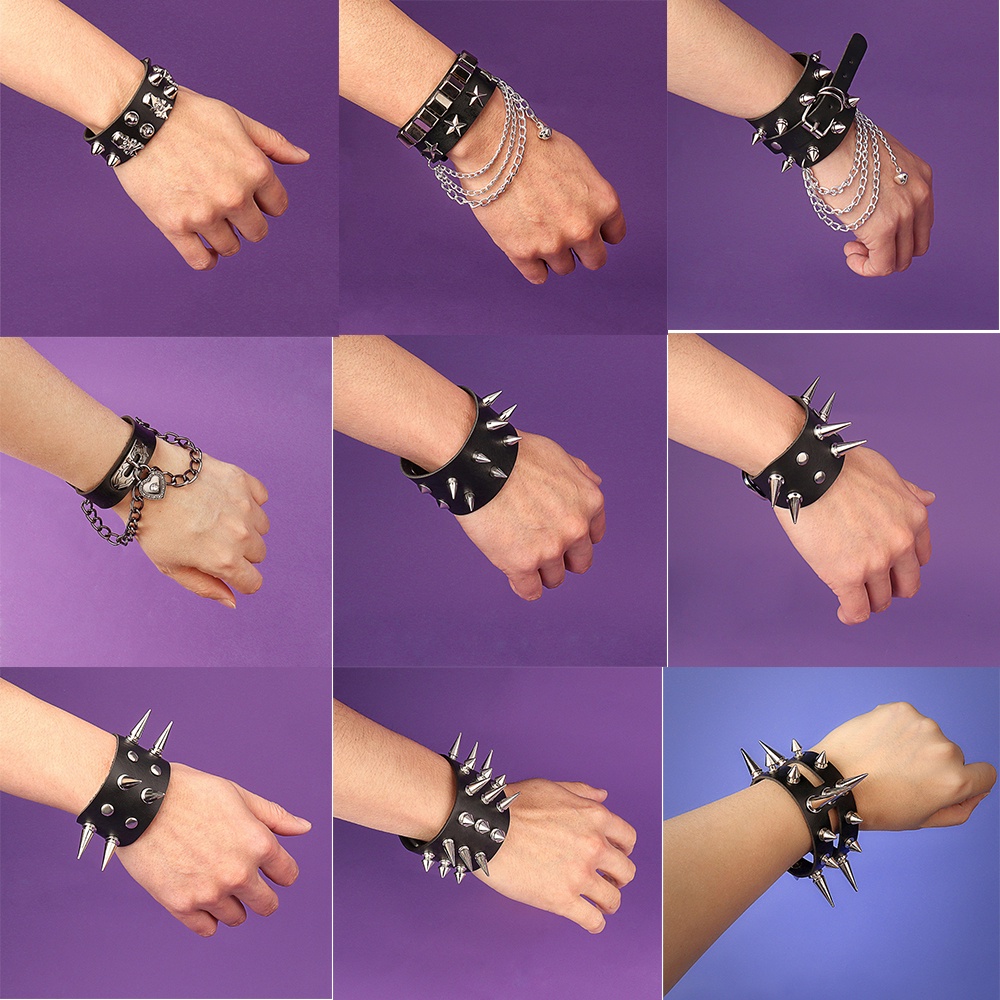 Nova Pulseira De Couro Heart Star Spike Para Homens Mulheres Punk Rock Bangle Goth Jewelry Cosplay Acessórios Góticos