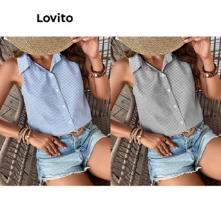 Lovito Casual Blusa Feminina Listrada Básica LBA05171 (Multicolorido)