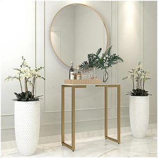 Mesa Buffet Balcão Aparador Industrial Pé Dourado 68X30X90