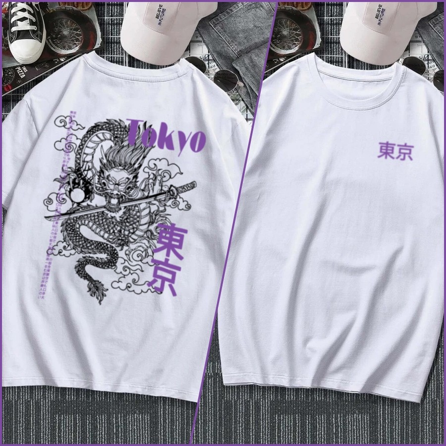Camisa camiseta básica streetwear "Tokyo Dragão roxo"