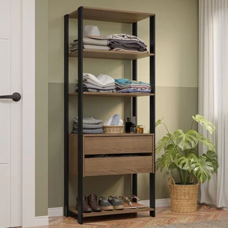 Guarda-Roupa Closet Modulado 2 Gavetas 4 Prateleiras 70cm Rustic/Preto Valencia Madesa em Oferta na Shopee